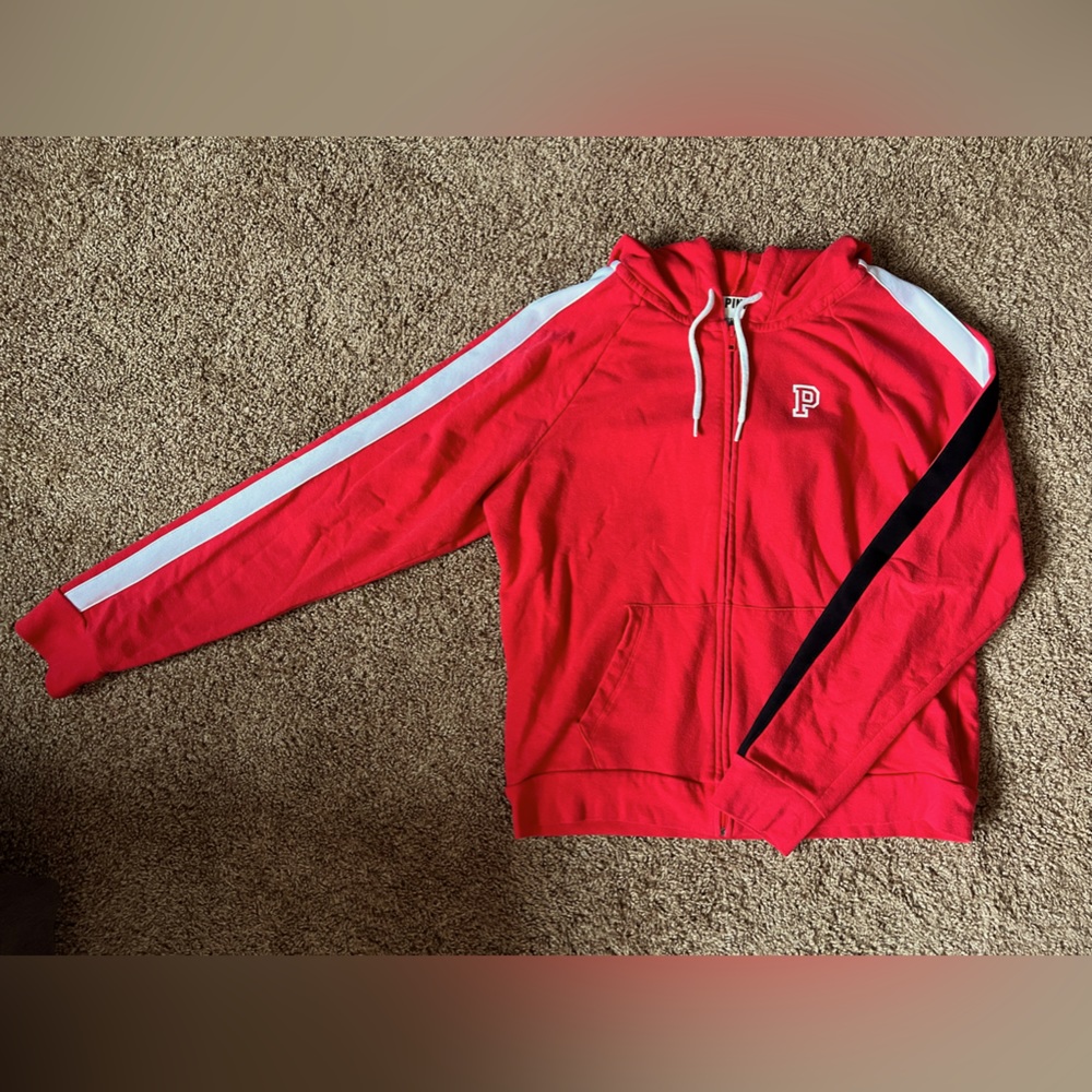 PINK zip up hoodie, size large.
